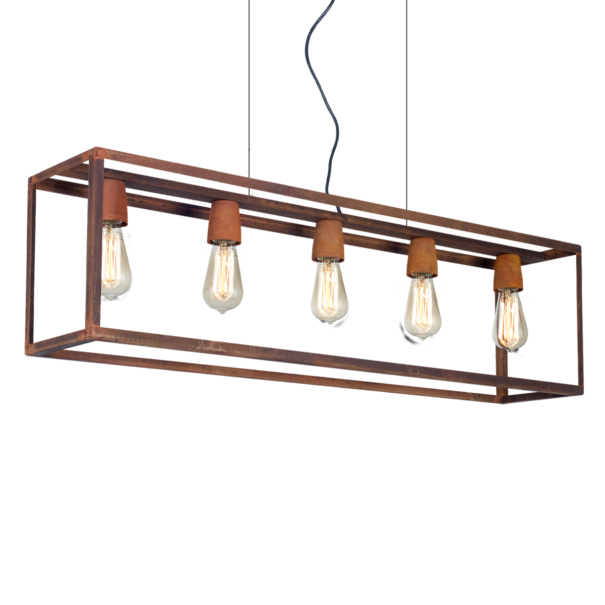 COLGANTE RECTANGULAR DE HIERRO 5 LUCES 97X20X26CM NEGRO